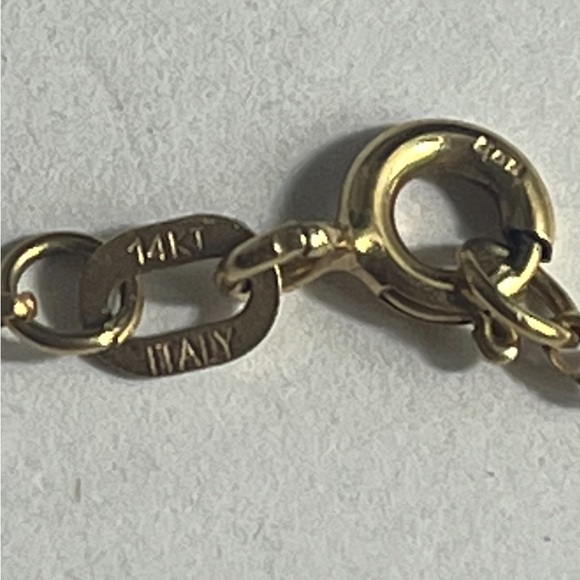 Beautiful 14kt Signed Necklace JJT NUGGET TEAR DROP 19” with 2” Drop - Picture 7 of 8